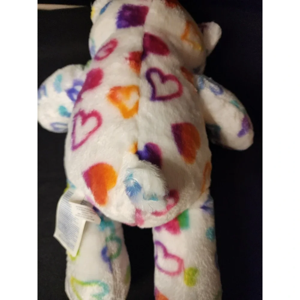 Build-A-Bear Workshop Rainbow Hearts White Teddy Bear Plush 1071040 15 inch